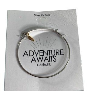 Adventure Awaits Silver Plated Bracelet Bangle Gold Tone Leaf Charm New on Card
